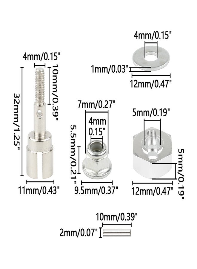 Rchobbytop 4 Sets 12mm Wheel Hex Drive Hub Adaptor & Steel Stub Axle & M4 Locknut Washers for 1/10 RC Car, Replace Parts of 102042 (02134) 122042 02033 for HSP 94108 94111 94123 94124 94170, Silver - Image 2